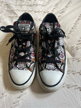 Converse Black Canvas Sneakers with Multicolor Sugar Skull Print